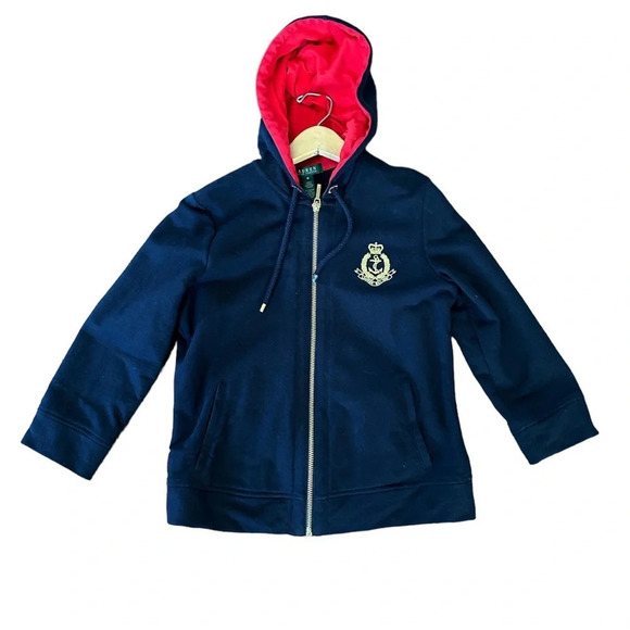 Other - Lauren Ralph Lauren kids medium Zip Up Hoodie Sweater Jacket Blue Embroidered